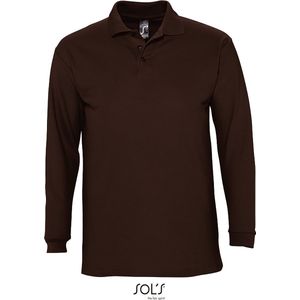 SOLS Heren-Winter II Poloshirt met lange mouwen van Piqué katoen (Chocolade) Maat XL