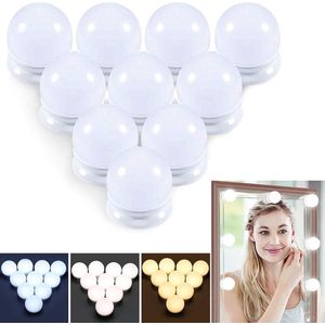 LED spiegellampset Hollywood stijl - USB kabel - dimfunctie - 10 lampen - 3 kleurmodi - 10 helderheid - doe-het-zelf spiegelverlichting - make-upspiegel - make-uptafel - geen spiegel