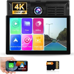 Dashcam Draagbare Autoradio met 9 Inch IPS Touchscreen - Ondersteunt ADAS - Draadloze CarPlay Display voor Auto - Draagbare Draadloze Android Auto Scherm met FM Radio - Stembediening - 74x44 cm