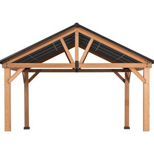 Gazebo luxe tuinpaviljoen overkapping in cedarwood met hardtop dak in antraciet 399 x 335cm