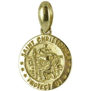 Silventi 9NBSAM-G190721 Gouden Hangertje - Heilige Christoffel - Beschermheilige van de Reiziger - 10 mm Doorsnee - 14 Karaat - Goud