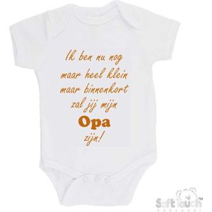 100% katoenen Romper ""Ik ben nu nog maar heel klein maar binnenkort zal jij mijn opa zijn!"" Unisex Katoen Wit/tan Maat 62/68