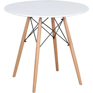 Moderne Eettafel - 4 Persoons Tafel - Hout - Wit - Rond - Industrieel