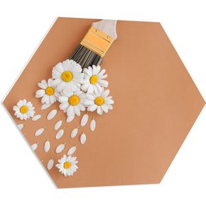 PVC Schuimplaat Hexagon - Kwast Verfend met Madelief Bloemetjes - 80x69.6 cm Foto op Hexagon (Met Ophangsysteem)