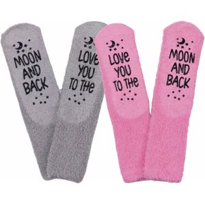 SilverAndCoco - Set van 2 / Hou van Jou Vrolijke Huis Sokken Foute / Leuke Happy Grappige Valentijn Dikke Warme Vrouwen Socks / Verliefd Sok Outfit Katoen / Vrouwen Valentijns cadeau voor hem met Tekst Vriendin Vrouw Liefde - Love You to the Moon
