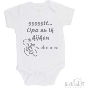 100% katoenen Romper ""ssssstt... Opa en ik kijken wielrennen"" Unisex Katoen Wit/grijs Maat 62/68