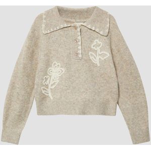 Gebreide Trui - Polokraag - Geborduurde Bloemendetails