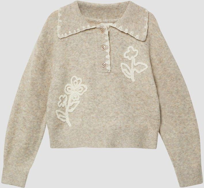 Gebreide Trui - Polokraag - Geborduurde Bloemendetails