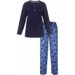 Medaillon Dames Pyjama - Lange Mouwen - Gebloemd - Blauw - Maat XL