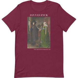 Jan van Eyck 'Het portret van Arnolfini' (""The Arnolfini Portrait"") Beroemd Schilderij T-Shirt | Unisex Klassiek Kunst T-shirt | Kastanje Bruin | XS