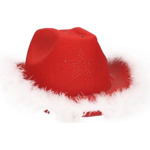 Kerst cowboyhoed - rood - met verlichting - 25 x 37 cm - volwassenen