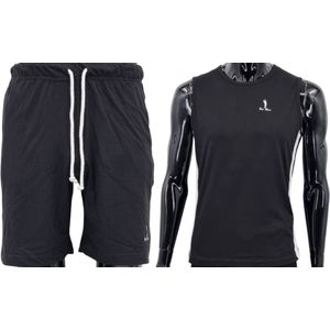 Hitman Korte Broek Heren - 2 Delige Set - Korte Broek met Ritszakken - Sportkleding Heren - Huispak Heren - 100% Katoen - 1 x Korte Broek en 1 x Heren Hemd - Zwart - Maat XXXL