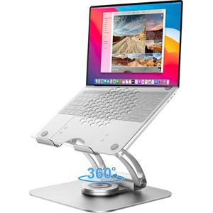 Laptopstandaard met 360° draaibare basis, ergonomische laptopstandaard, in hoogte verstelbaar, laptopverhoger voor bureau, staande laptopstandaard Computerstandaard met, laptops 10-17 inch, zilver