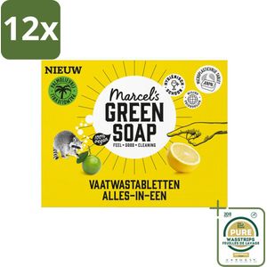 Marcel's Green Soap - Vaatwascapsules - Eco All-In-One Grapefruit & Limoen - Krachtige werking - 24 Vaatwascapsules - Voordeelverpakking - 12 stuks - Plasticvrij - Ecologisch schoonmaken
