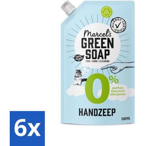 Marcel's Green Soap - Handzeep 0% - Navulling - Plantaardig & duurzaam - 500 ml - Voordeelverpakking - 6 stuks