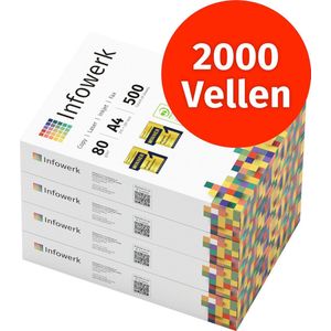 Infowerk Printerpapier kopieerpapier 2000 vellen 4 x 500 A4 80g A4 80g premium wit testwinnaar PEFC