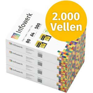 Infowerk Printerpapier kopieerpapier 2000 vellen 4 x 500 A4 80g premium wit PEFC-gecertificeerd