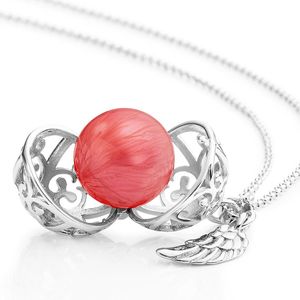 Engelsrufer - Halsketting - 925 Zilver - Engelenroeper met Klankbol - Rood - Maat XS