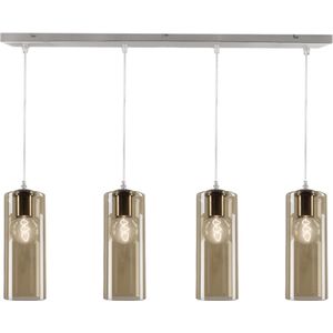 Olucia Hatice - Design Hanglamp - 4L - Glas/Metaal - Amber;Chroom - Rechthoek