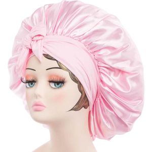 Allecto Plus - Zijden bandana om te slapen - Roze zijden slaapmuts - Satijn - Verstelbaar - Luxe zijden slaapaccessoire
