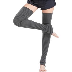 Lange gebreide beenwarmers voor dames, winter, voor ballet, fitness, yoga - L - donkergrijs