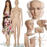 TecTake - Etalagepop Damesmodel - Demonteerbaar - Draai- en Kantelbaar Hoofd - Inclusief Glazen Plaat en Pin