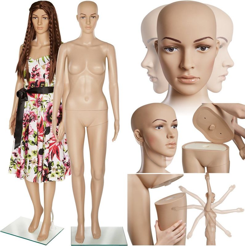 TecTake - Etalagepop Damesmodel - Demonteerbaar - Draai- en Kantelbaar Hoofd - Inclusief Glazen Plaat en Pin