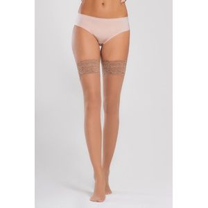 Bas Bleu Lorenza 8DEN Lycra Hold-Up Kousen – Ultra Dunne Zomerkousen met Kanten Boord (8 cm) | Beige| Maat M