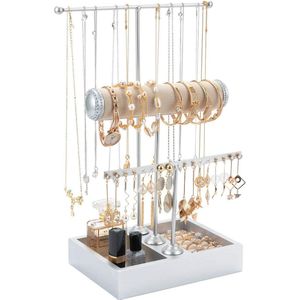 Sieradenstandaard T-vormig - kettinghouder - 3 staven - sieradenboom - horlogestandaard - oorbelhouder - zilverkleurig - voor ringen oorbellen armbanden horloges accessoires
