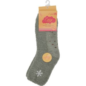 Huissokken anti slip- cosy socks- 2 paar grijs-wit