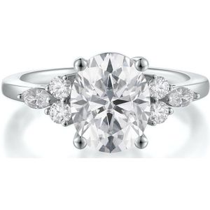 Lustrina - 18k Witgouden Ovaal Moissanite Ring met Schitterende Accenten - 2.1 karaat