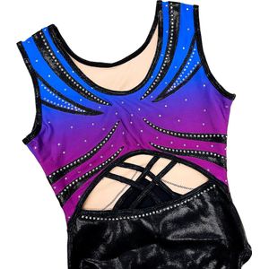 Sparkle&Dream Turnpakje Luna Blauw Paars - AXL maat S/M - Gympakje voor turnen, acro, trampoline en gymnastiek.