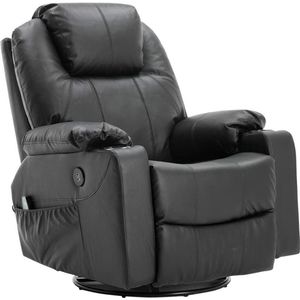 MCOMBO - Massagestoel - Relaxstoel van rundleer met verwarming en USB - Handmatig verstelbaar - Zwart
