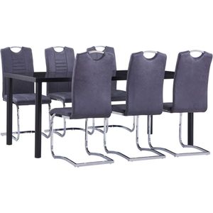 vidaXL 7-delige Eethoek kunstsuède grijs - Eetset - Eetsets - Eettafel En Stoel - Eettafels En Stoelen