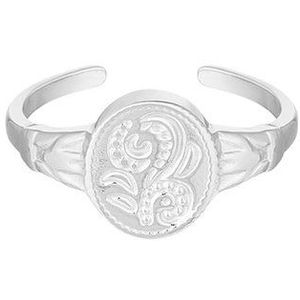 Yehwang - Zilveren Zegelring Met Bloemen - Ring - Stainless Steel - One Size - Sieraad - Sieraden - Cadeau - Cadeautip - Moederdag