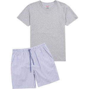 La-V shortama sets voor heren met geruite flanel broek Lichte grijs S