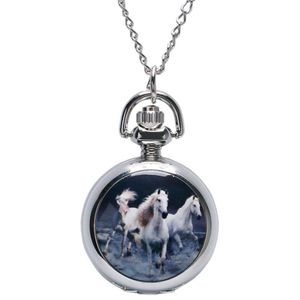 Witte Paarden Ketting Horloge - Kinderhorloge - Meisje - 76cm