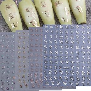 Nagelstickers met Engelse retro letters - Zelfklevende 3D Nail Art Stickers - DIY Manicure - Set van 4 vellen