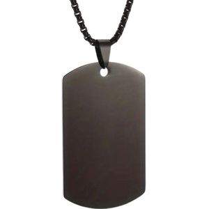 Heren ketting - Dogtag ketting zwart - RVS - Herenketting met Zwarte Dogtag Hanger
