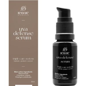 Iconic Elements huidverzorging - UVA Defense serum - 30 ml dispenser - Hyaluronzuur met Porphyria Umbilicalis (Natuurlijke UVA filter) - Niacinamide - Crispus Chondrus, voor een gehydrateerde, egale en weerbare huid.