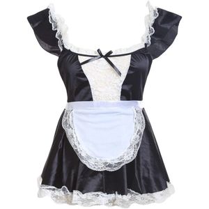 Vrouwen Sexy Lingerie Cosplay Kostuum - Kanten Babydoll Nachtkleding (Zwart, L)