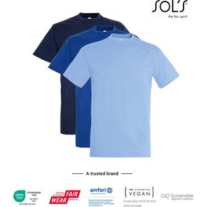 3 Pack SOLS Heren T-Shirt 100% katoen Ronde hals, Sky blue, Kobalt blauw, Donker Blauw Maat M