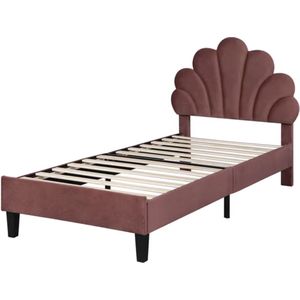 J&R Kinderbed - Meisjesbed - Bed - Hoofdbord Bloem - Red wine kleur - Roze - Rood - 90x200cm