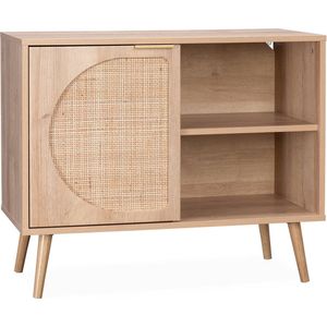 sweeek - Opberg dressoir, eva, houtdecor en afgerond riet l80 x b39 x h65,8cm