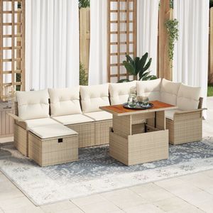 vidaXL - 8-delige - tuinsofa - set - met - kussens - in - beige - poly - rattan