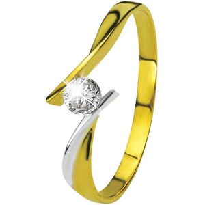 Lucardi Dames Bicolor ring met zirkonia - Ring - Cadeau - 9 Karaat - Geelgoud en Witgoud