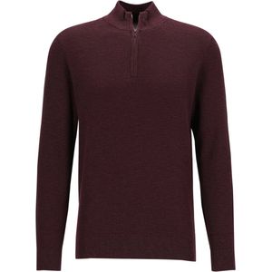 Profuomo heren trui katoen, slim fit trui met korte rits, donkerrood