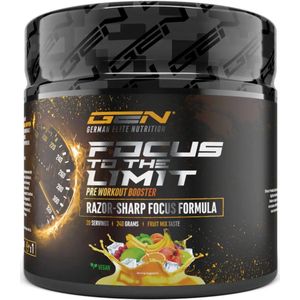 GEN Focus to the Limit – 240 g – Fruitmix smaak – Pre-workout booster met 250 mg cafeïne, ginseng, rhodiola & ginkgo – Met B-vitaminen – Vegan & suikervrij