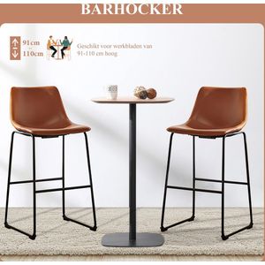 Barkruk - Set van 2 barkrukken van 100 cm hoogte, met PU-leer, rugleuning en eenvoudige montage van metaal, voor keuken, woonkamer, bar