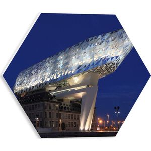 WallClassics - PVC Schuimplaat Hexagon - Havenhuis - Antwerpen - 30x26.1 cm Foto op Hexagon (Met Ophangsysteem)